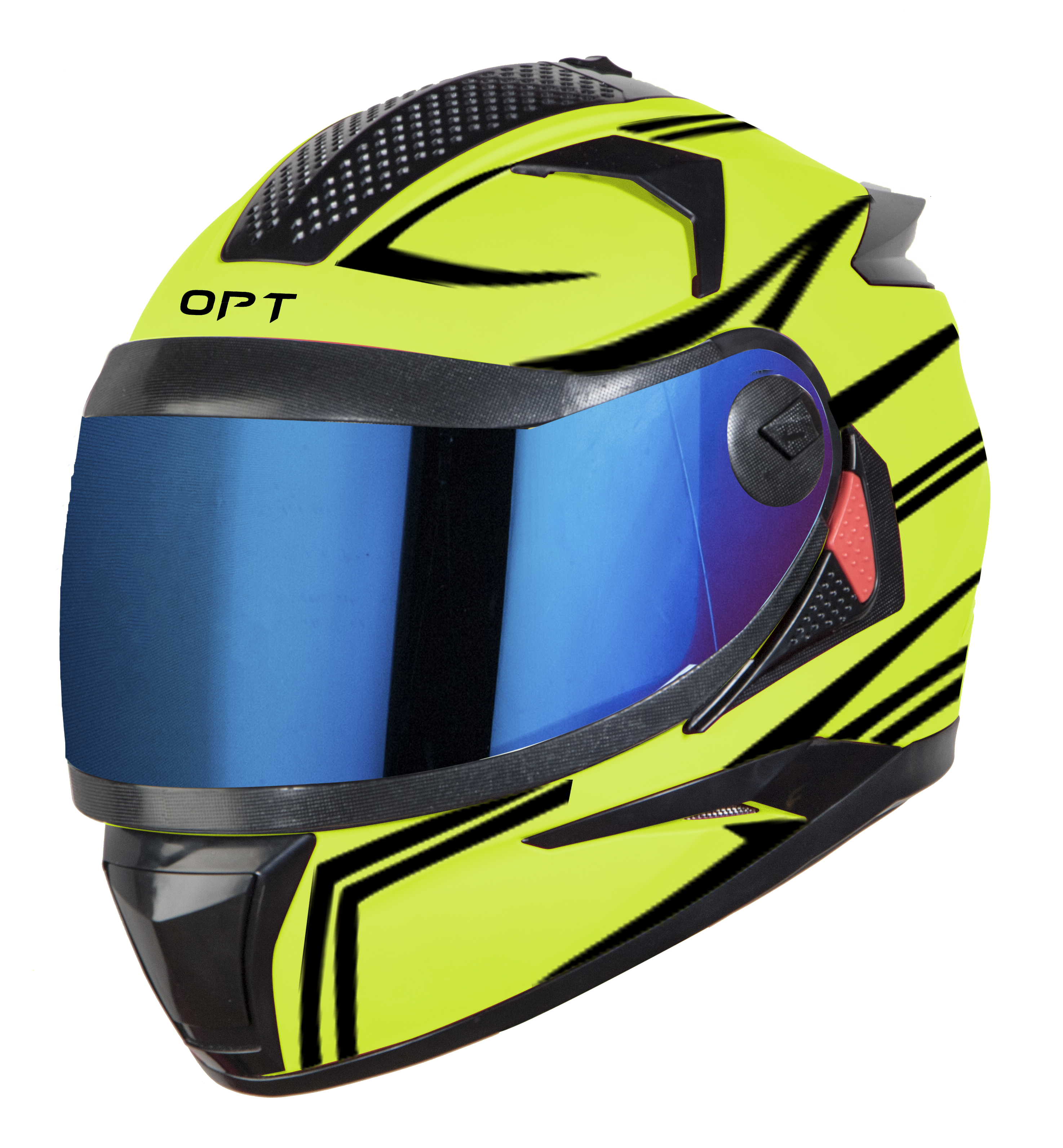 Steelbird 7Wings Robot Opt ISI Certified Full Face Helmet With Night Reflective Graphics (Glossy Fluo Neon Black With Chrome Blue Visor)